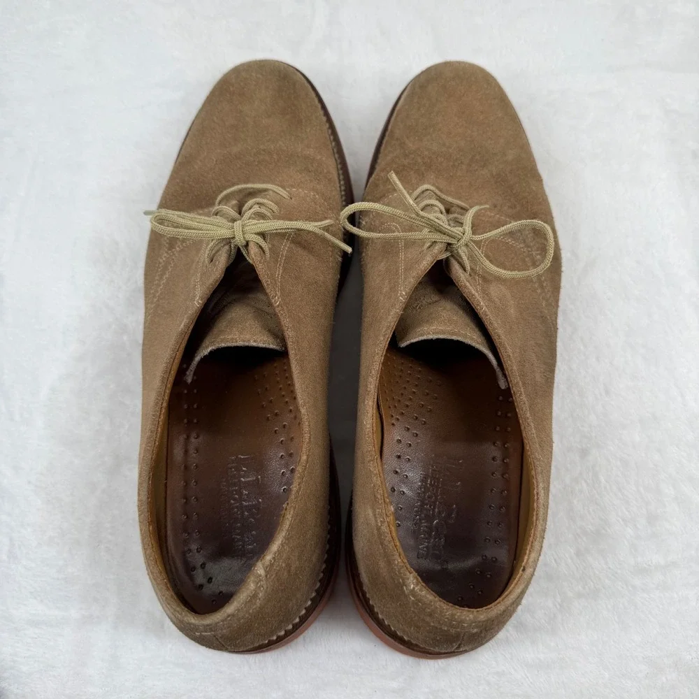 LL Bean Mens Suede Buck Oxfords Tan Brown Red Brick Sole Made‎ in USA 9.5